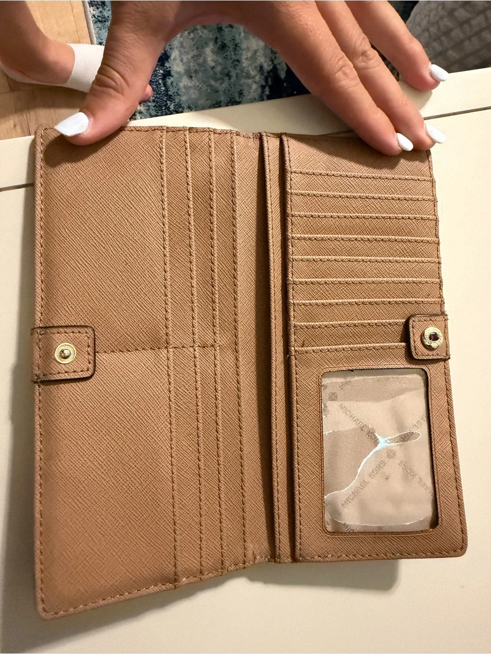 Michael Kors Beige Tan Saffiano Continental Wallet with Gold Logo
